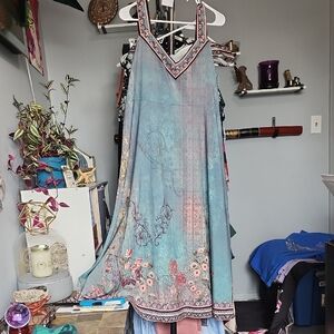 Chic Bohemian Blue Floral Maxi Dress